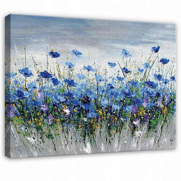 Wallarena OBRAZ na plátně Květiny Akvarel Modrá 60x40 cm