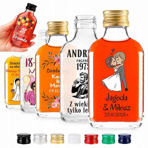 25 x Malé Lahvičky 100 ML Na Likéry Svatební Hostina Dárek Pro Hosty S Nálepkami