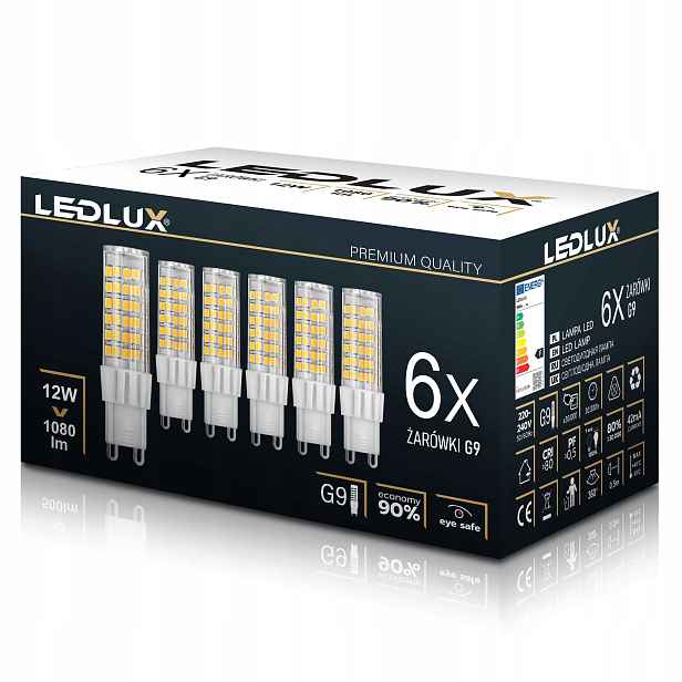 6x Led žárovka G9 12W 95W teplá neutrální studená Premium Ledlux nebliká