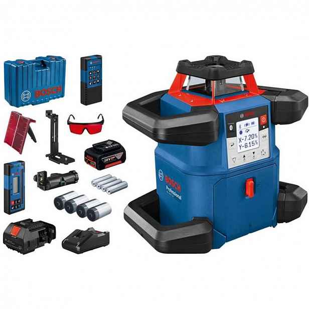 Bosch - 18V AKU rotační laser, dosah 600 m, s příslušenstvím, 1x aku 4,0 Ah, nabíječka 0601061F00