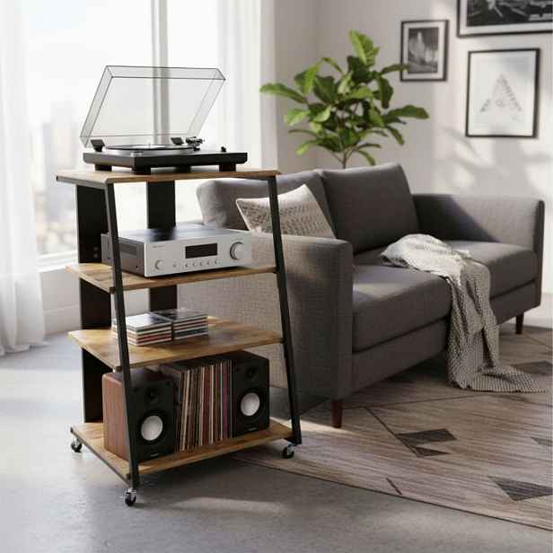 Hi-fi stojan na gramofon Relaxdays 4 police ocel Mdf hnědá 78x61 cm