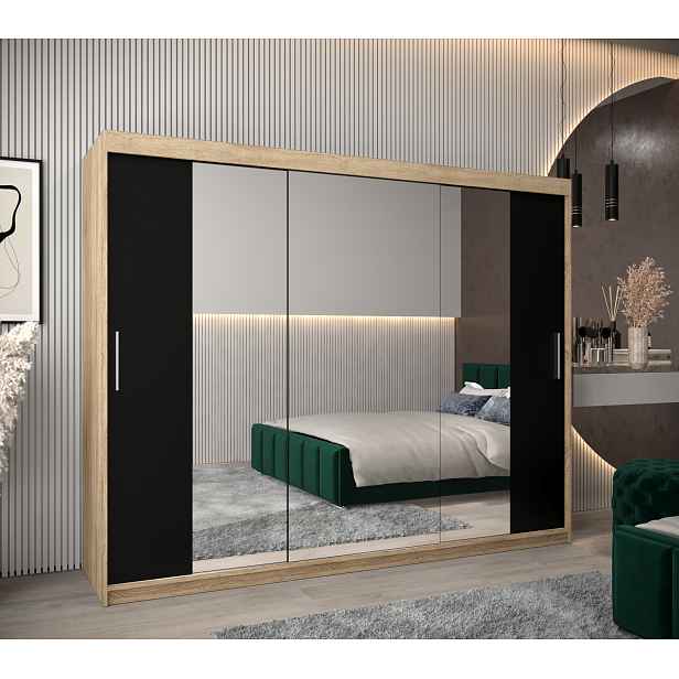 Šatní skříň Abi T2 Barva korpusu: Dub Sonoma, Rozměry: 250 cm, Dveře: Černá