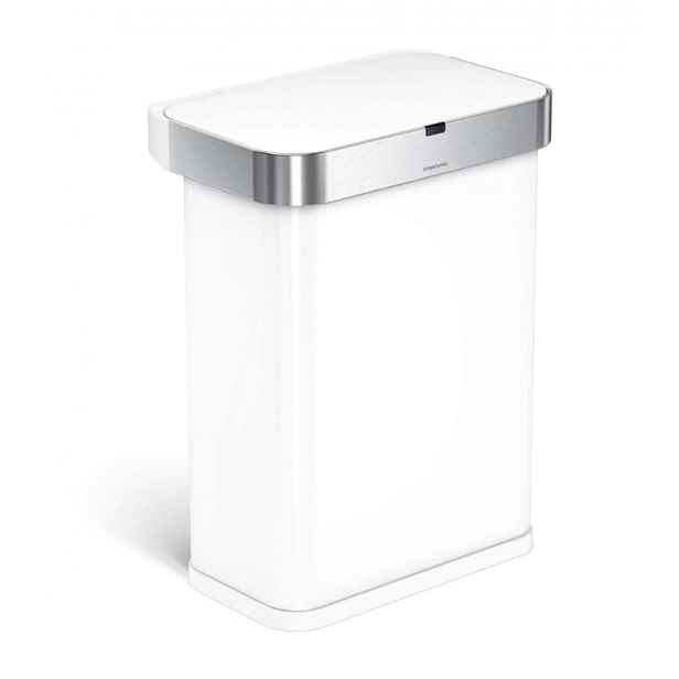 Simplehuman - Bezdotykový odpadkový koš 58 l, s kapsou na sáčky, bílá ST2049