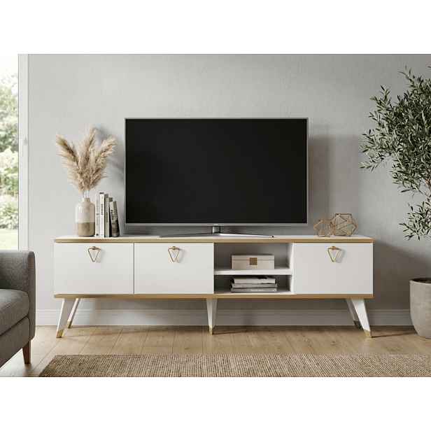 TV stolek CAROL 160 cm, bílá/zlatá