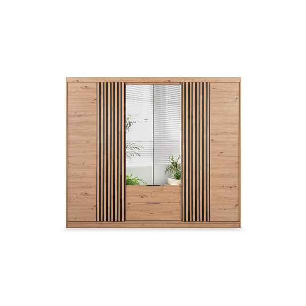 MASSENO ŠATNÍ SKŘÍŇ S POSUVNÝMI DVEŘMI AKALI, 250/213/60 cm 4dveřová se zrcadlem, dub Artisan