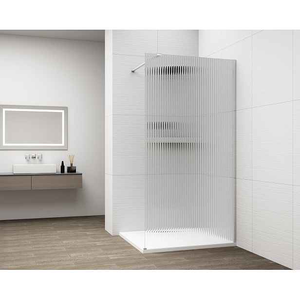 Polysan ESCA CHROME jednodílná sprchová zástěna k instalaci ke stěně, sklo Flute, 900 mm