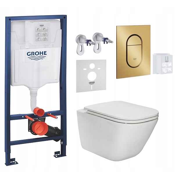 7v1 Wc Set Stelaz Grohe Wc Mísa Rim Roca Gap Tlačítko Zlatá