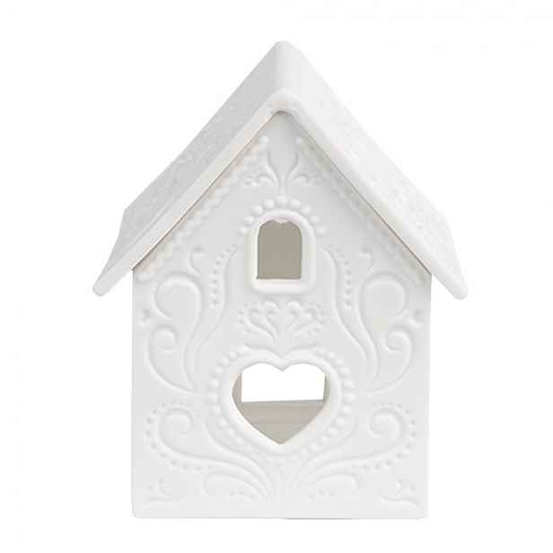 Bílý porcelánový svícen chaloupka House Fairy - 7*6*9 cm Clayre & Eef