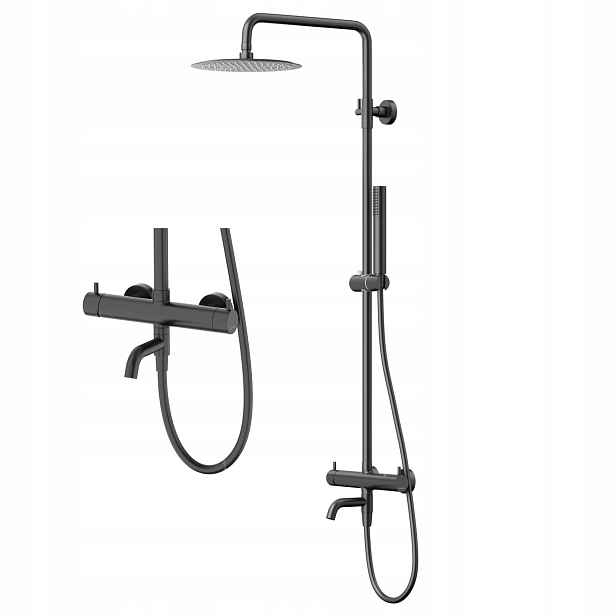 Sprchový Set Černý S Pohyblivým Vývod Oválná Dešťová Sprcha 25 CM