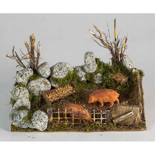 Ohrada s prasátky pro zdobení vánočního betlému – 20 x 14 x 12 cm