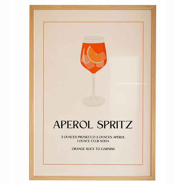 Plakát Aperol Spritz A3 Obraz Drink Bar Kuchyně Rámeček Dřevěný 30x42 cm