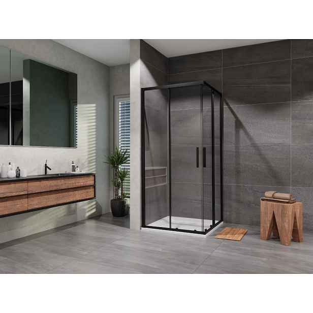 Sprchový kout čtverec Vati 900x900, černá, čiré sklo, včetně vaničky