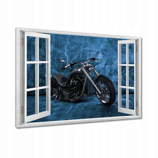 Obrazy 90x60 Modrá stěna Motocykl