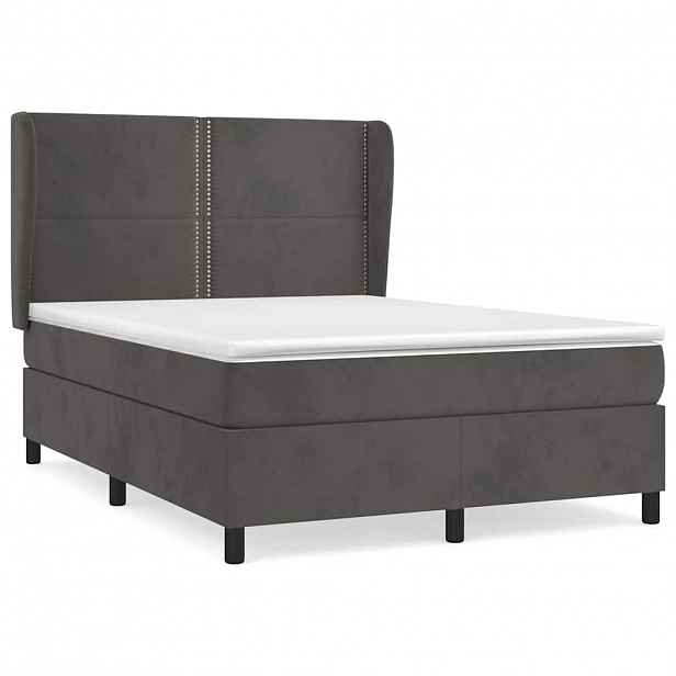 vidaXL Box spring postel s matrací tmavě šedá 140x200 cm samet