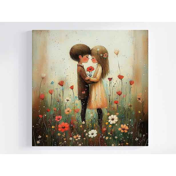 Obraz Na Plátně Canvas Děti Louka Květiny Láska Zamilovaní Pár 50x50