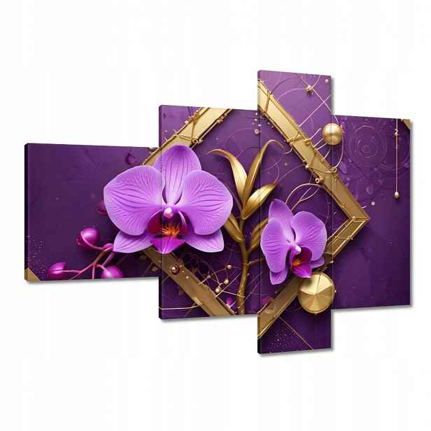Obrazy 100x70 Fialové orchideje a zlato