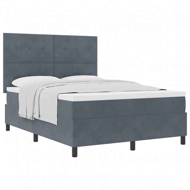 vidaXL Postel s boxspringem s čelo Tmavě šedá 140 x 190 cm samet