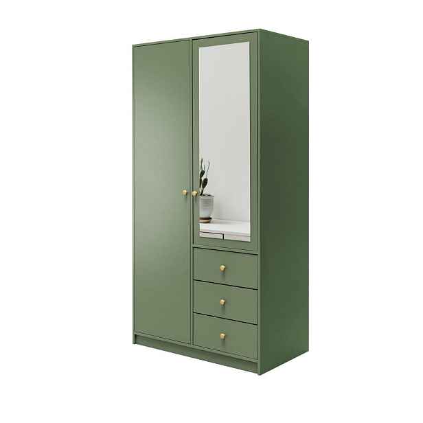 MASSENO ŠATNÍ SKŘÍŇ S OTOČNÝMI DVEŘMI GALIO, 100/200/57,5 cm 2dveřová se zrcadlem, zelená