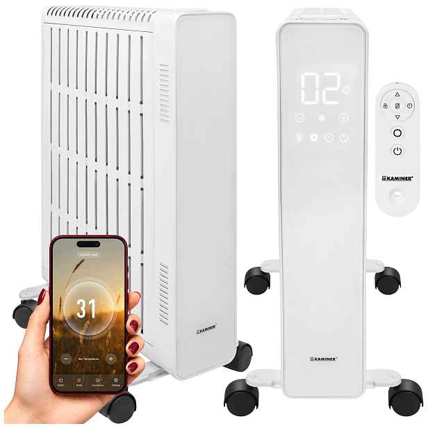 Olejový radiátor Elektrický termostat 2500W 11 žeber Kaminer WiFi Pilot