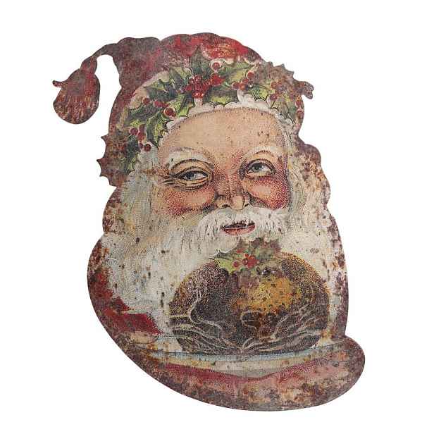 Vánoční kovová nástěnná dekorace Santa Vintage - 39*1,5*50 cm Chic Antique
