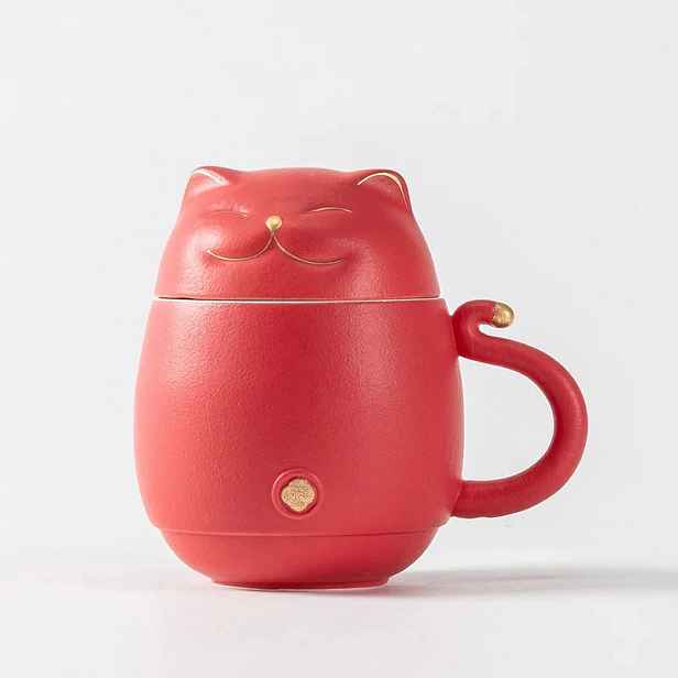 MiauMug keramický hrneček s konvičkou 300 ml, červený