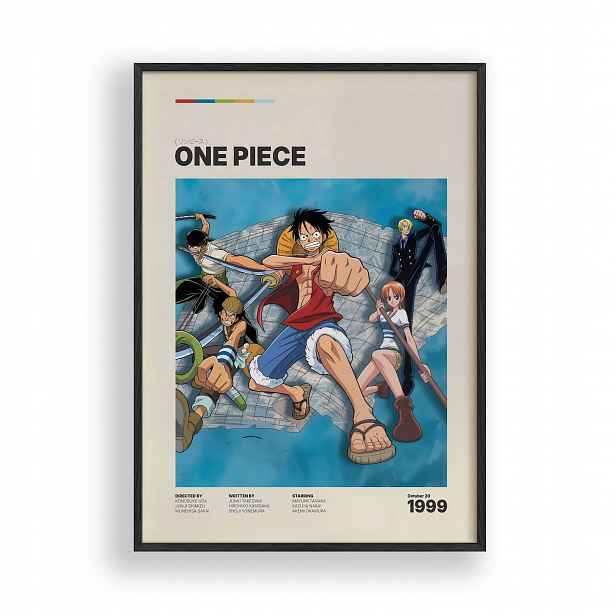 Obraz One Piece Luffy Zoro Nami Sanji Anime Plakát Rámeček Dřevěný 30x42