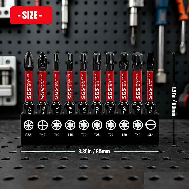 TEMU Multifunkční sada bitů pro rázové šroubováky, včetně PZ2, PH2, TORX, SL4 a dalších běžných modelů, 50 mm, materiál S2 ocel, magnetické bity,