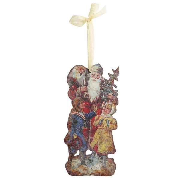 Vánoční kovová závěsná dekorace Santa Vintage - 15*30 cm Chic Antique