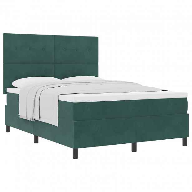 vidaXL Postel s boxspringem s čelo Tmavě zelená 140 x 190 cm samet
