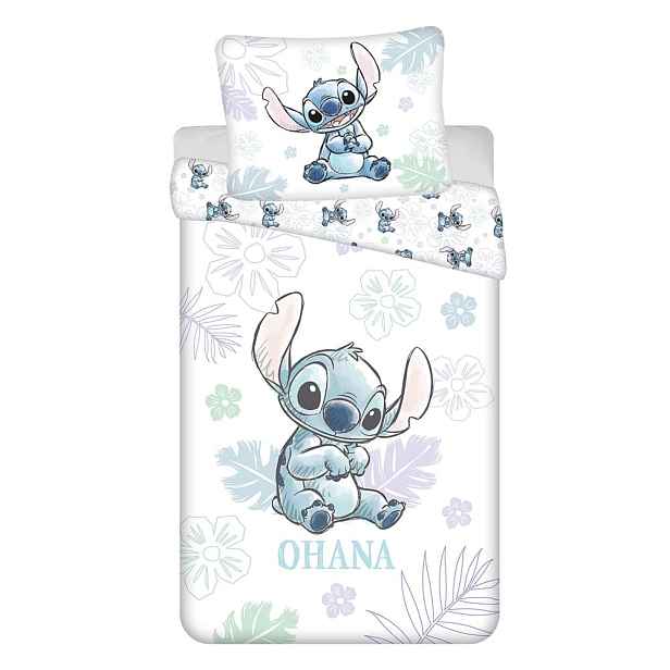 Bílé bavlněné dětské povlečení na jednolůžko 140x200 cm Lilo and Stitch "Ohana White" – Jerry Fabrics