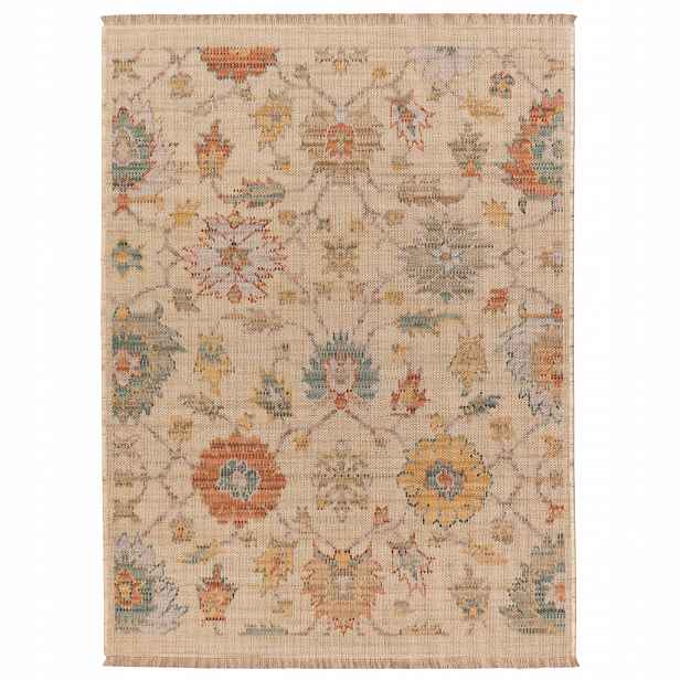 Koberec do obývacího pokoje Vlněný velký 200x285 cm Přírodní Třásně Orientální Retro