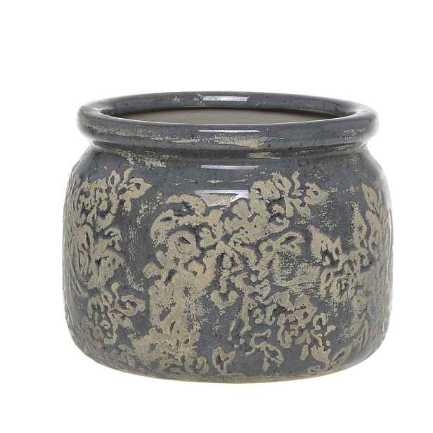 Opálový antik keramický obal na květináč s listy Antibes L - Ø 20*15 cm Chic Antique
