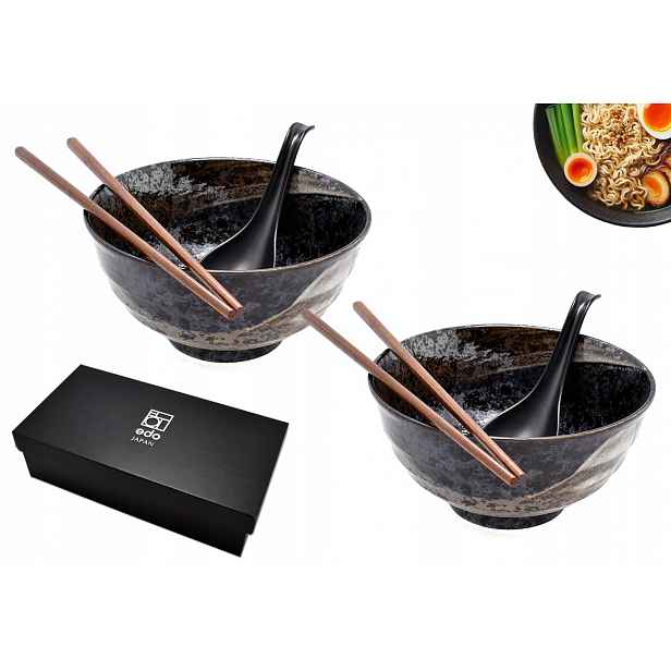 Sada 2 misek s lžícemi a paličkami Udon Ansen 17 cm 800 ml Box