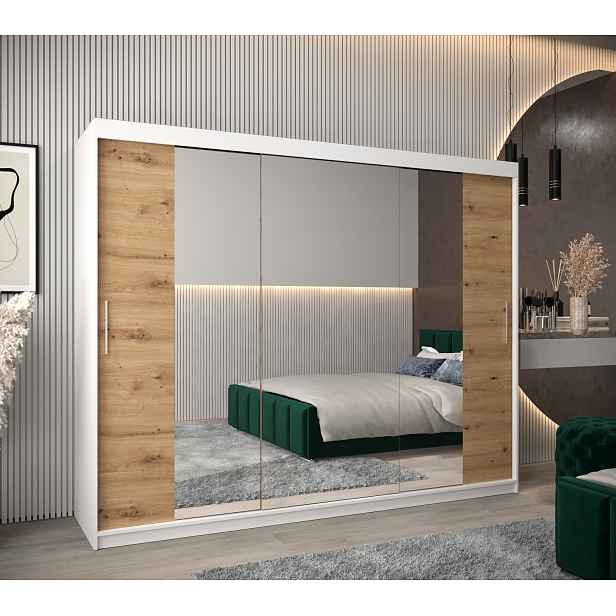 Šatní skříň Abi T2 Barva korpusu: Bílá, Rozměry: 250 cm, Dveře: Dub artisan