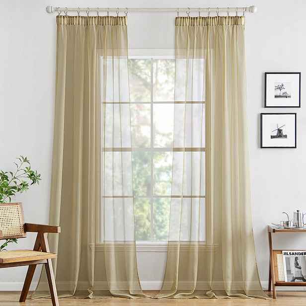 Dlouhé voálové záclony do obývacího pokoje 140 x 245 cm, světle hnědá páska, 2 kusy