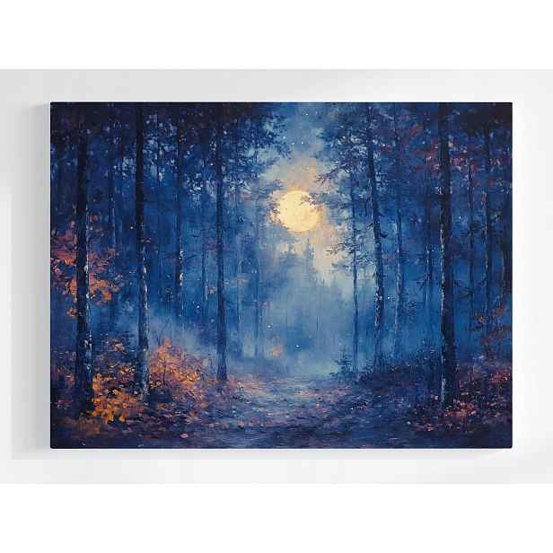 Obraz Na Plátně Canvas Krajina Stromy Les Noc Cesta Měsíc Úplněk 80x60