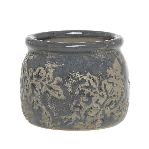 Opálový antik keramický obal na květináč s listy Antibes S - Ø 12*9,5 cm Chic Antique