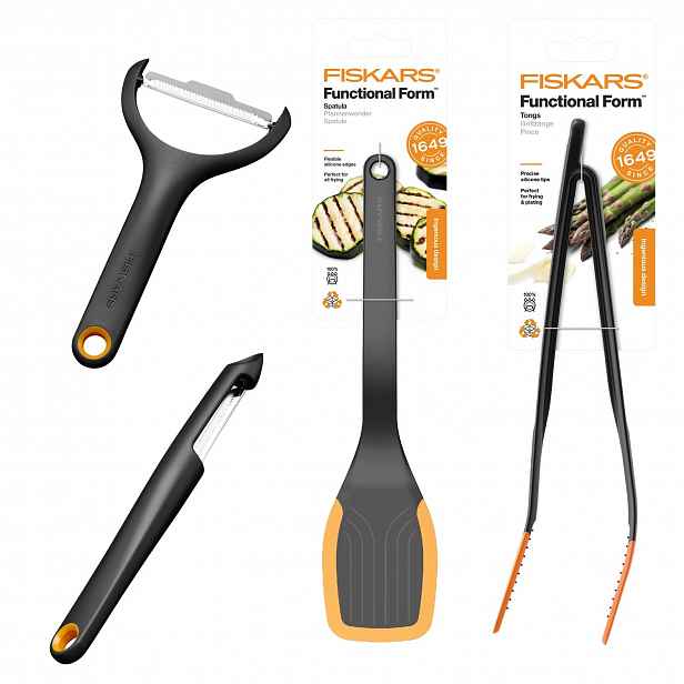 Fiskars Kuchyňská sada Stěrka Kleště na smažení Škrabka 2ks