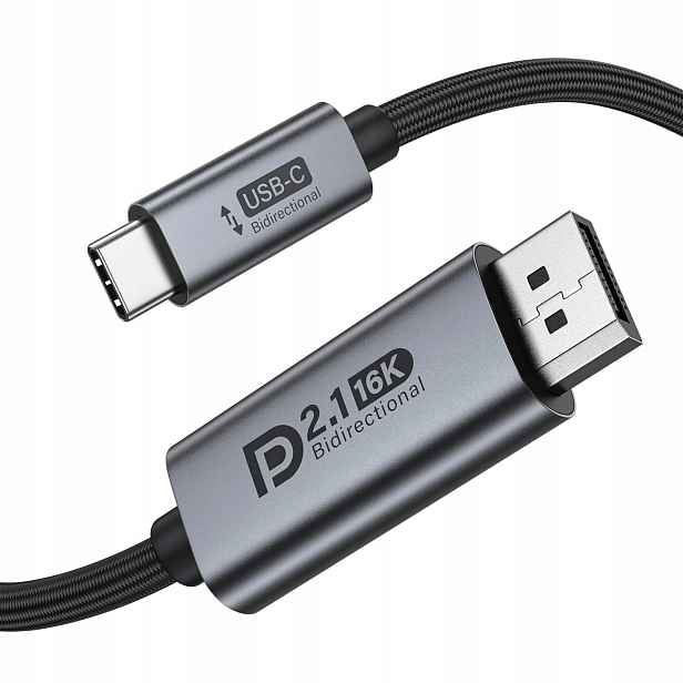 Kabel Usb-c na DisplayPort 2.1 obousměrný 80Gbps UHBR20 8K@120Hz – 3 m