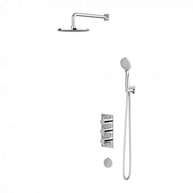OMNIRES Y - Sprchový set s vanovým podomítkovým termostatem, s napouštěním přepadem, s tělesem, průměr 25 cm, 5 proudů, chrom SYSYS01XCR