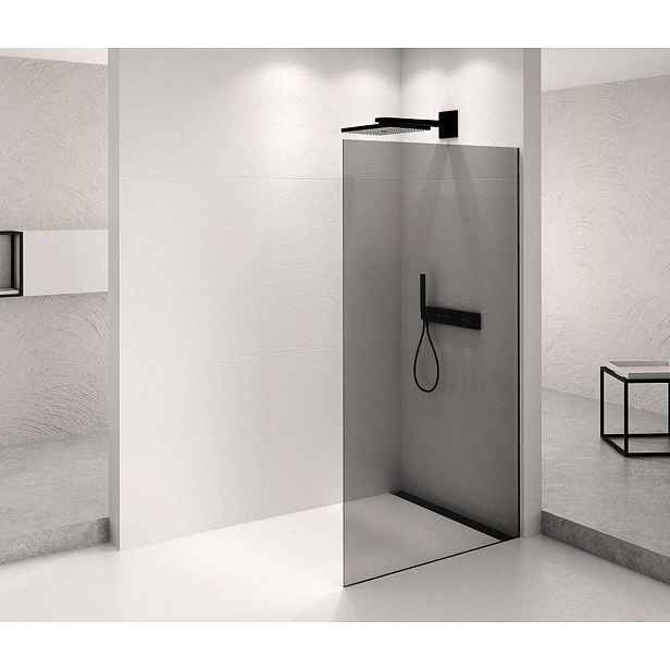Polysan Architex - Sprchová stěna Walk-In, 96x210 cm, matná černá/kouřové sklo AXB100SC