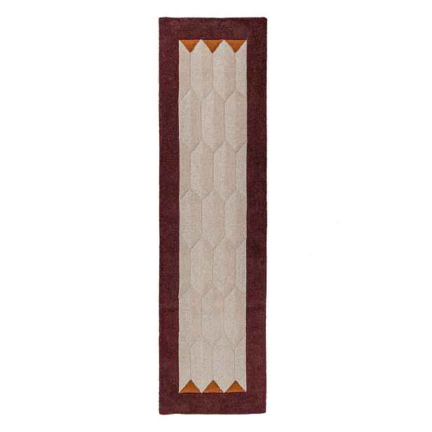 Vínový/v přírodní barvě ručně tkaný vlněný běhoun 60x230 cm Apex Border Wool – Flair Rugs