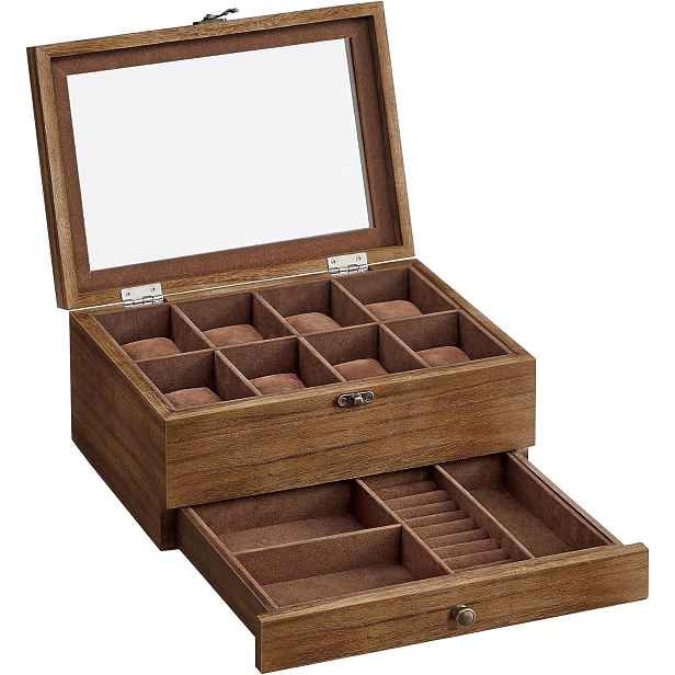 SONGMICS Úložný box na hodinky Vrangle hnědý