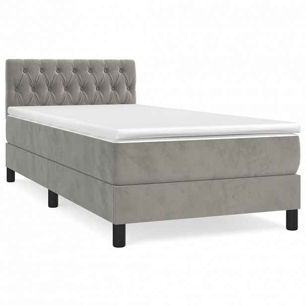 vidaXL Box spring postel s matrací světle šedá 90x190 cm samet