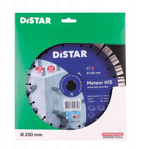 Distar Diamantová Řezací Deska Meteor H15 230x2,4x22,23 Pro Betonu A Výztuž