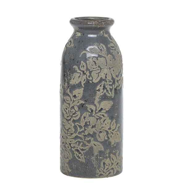 Opálová antik keramická váza s listy Antibes M - Ø 8*20 cm Chic Antique