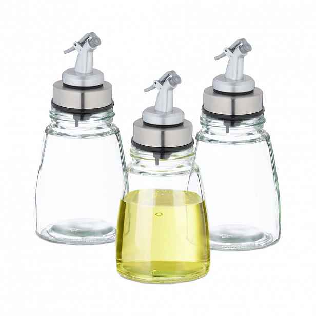 Relaxdays DÁVKOVAČE Transparentní Stříbrné 3-dílný-set sklo nerez 200 ml