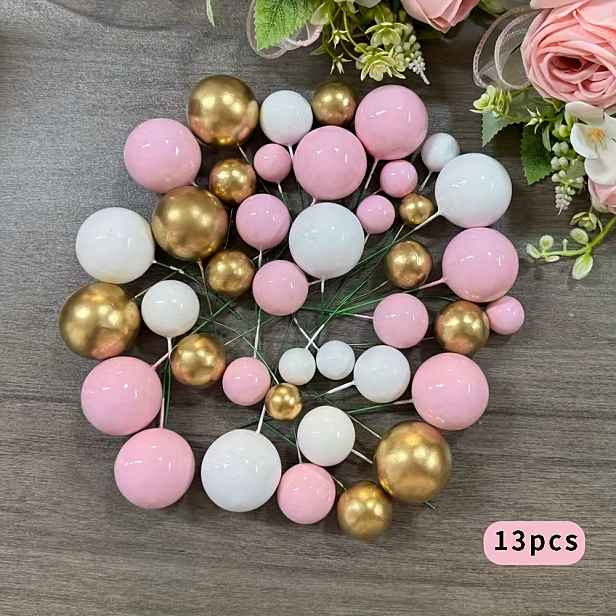 TEMU 13 ks růžových, bílých a zlatých ozdob na dort ve tvaru koule, mini perleťové ozdoby na cupcakes, sloganové dekorace na cupcakes pro oslavy