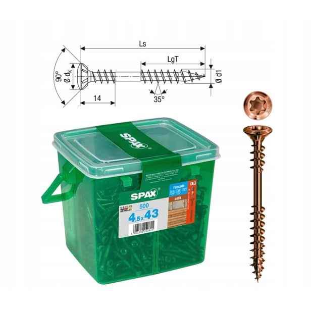 Vruty do dřeva HKB/Spax Fasáda antik 4,5 x 43 A2TX 500 ks