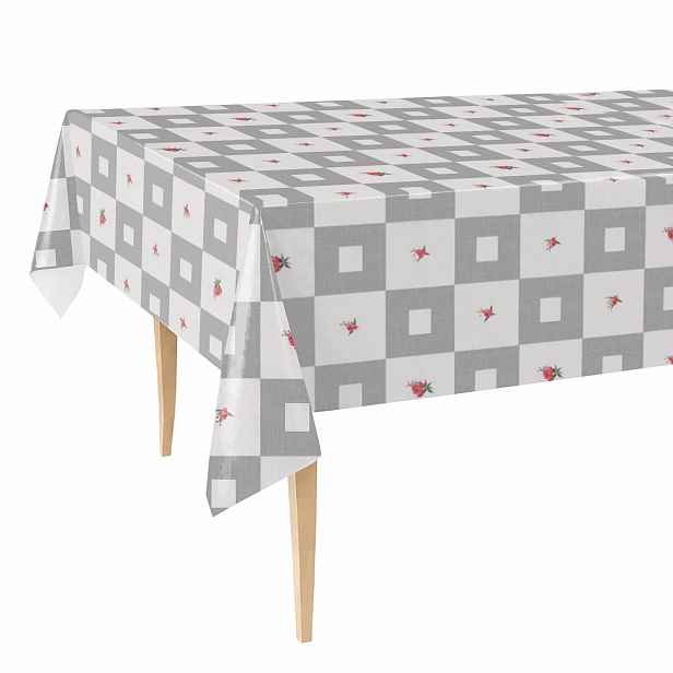 Cerata Tlustý Ubrus 140x450 Skvrnitý Šedá Mřížka Červené Květy